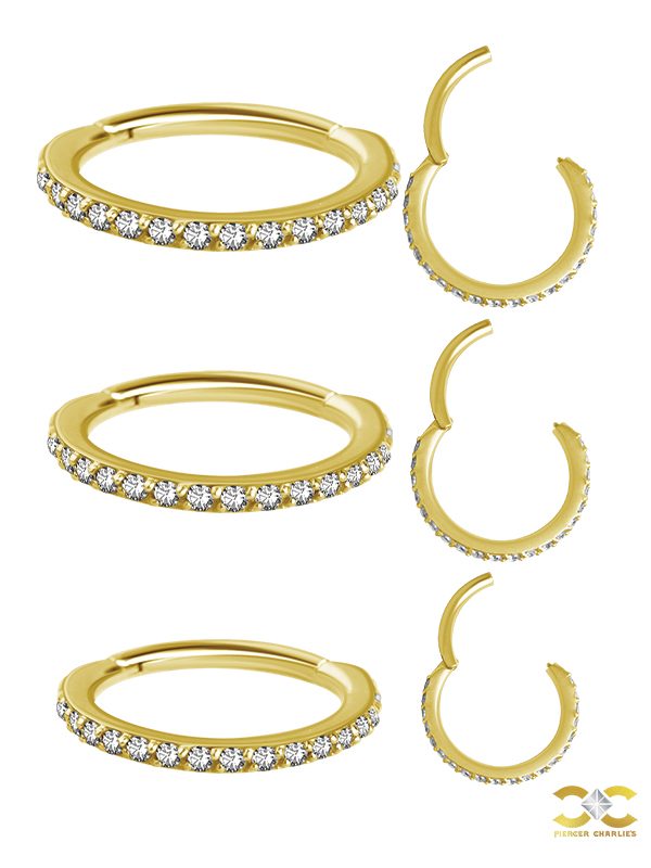 Yellow Gold Swarovski® Zirconia Pave Ring Clicker 16g Medium