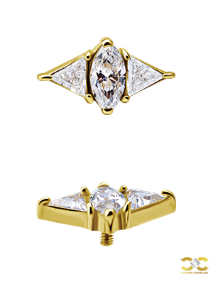 18k Yellow Gold Marquise w Triangles Stud