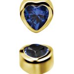 18k Yellow Gold Love Heart w Royal Blue Topaz Stud