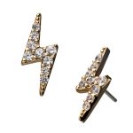 Pave Lightning Bolt Push-In Stud Earring, 14k Yellow Gold