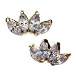 4-Marquise Cluster Threaded Stud Earring, 14k Yellow Gold