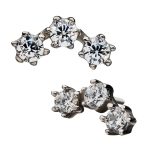 3-Gem Cluster Push-In Stud Earring, 14k White Gold