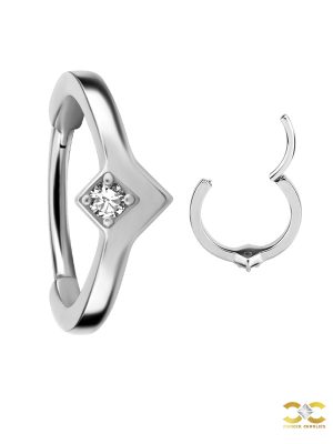 Gem Tiara Clicker Earring, Conch Ring, Steel