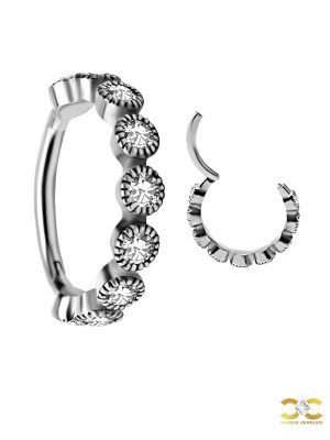 Bezel Set Clicker Earring, Conch Ring, Steel