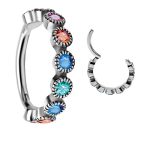 Rainbow Bezel Set Clicker Earring, Conch Ring, Steel