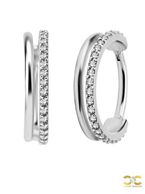 Double Band Eternity Clicker Earring, Conch Ring, Steel