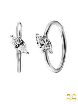Single Marquise Clicker Earring, Angled, Conch Ring, Steel