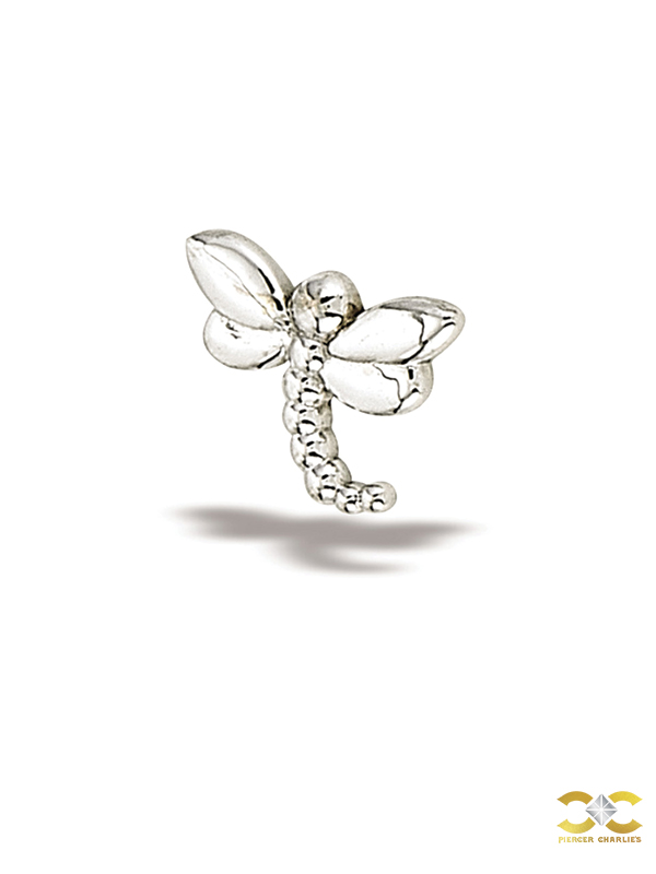 BodyGems Dragonfly Push-In Stud Earring, 14k White Gold