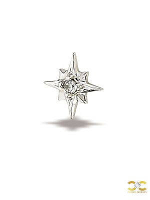 BodyGems Northern Star Threaded Stud Earring, 14k White Gold