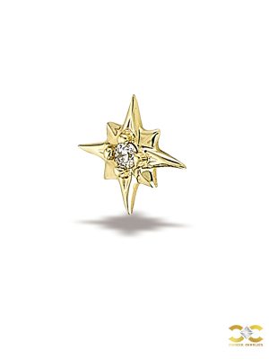 BodyGems Northern Star Threaded Stud Earring, 14k Yellow Gold