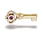 BodyGems Skeleton Key Push-In Stud Earring, Garnet, 14k Yellow Gold