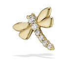 BodyGems Sparkly Dragonfly Threaded Stud Earring, 14k Yellow Gold