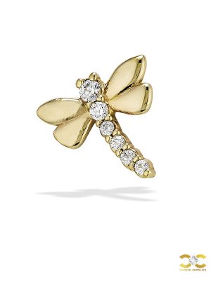 BodyGems Sparkly Dragonfly Threaded Stud Earring, 14k Yellow Gold