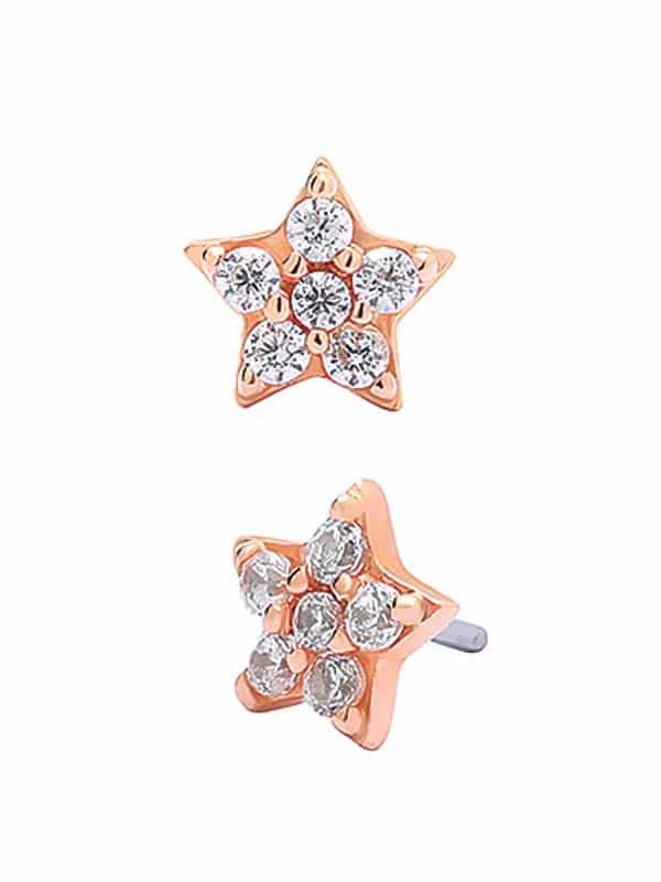 Pave Star Push-In Stud Earring, 14k Rose Gold