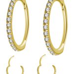 18k Yellow Gold Swarovski® Zirconia Pave Ring Clicker, 16g, Conch
