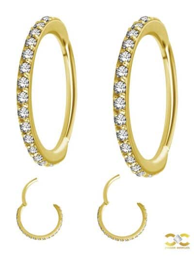 18k Yellow Gold Swarovski® Zirconia Pave Ring Clicker, 16g, Conch
