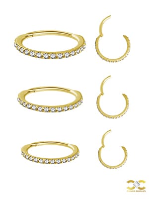 18k Yellow Gold Swarovski® Zirconia Pave Ring Clicker, 18g, Small