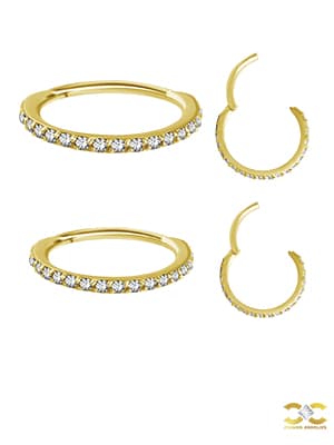 18k Yellow Gold Swarovski® Zirconia Pave Ring Clicker, 18g, Medium
