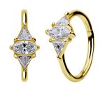 Marquise w Triangles Clicker Earring, Conch Ring, 18k Yellow Gold