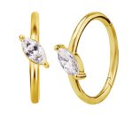 Single Marquise Clicker Earring, Angled, Conch Ring, 18k Yellow Gold