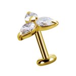 Pear Trinity Threaded Stud Earring, 18k Yellow Gold