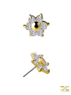 Flower Push-In Stud Earring, Dome Center 18k Yellow Gold