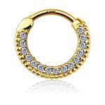 Pave Beaded Daith Clicker Earring, 14k Yellow Gold, 10mm