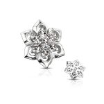 Hollow Petal Flower Threaded Stud Earring, 14k White Gold