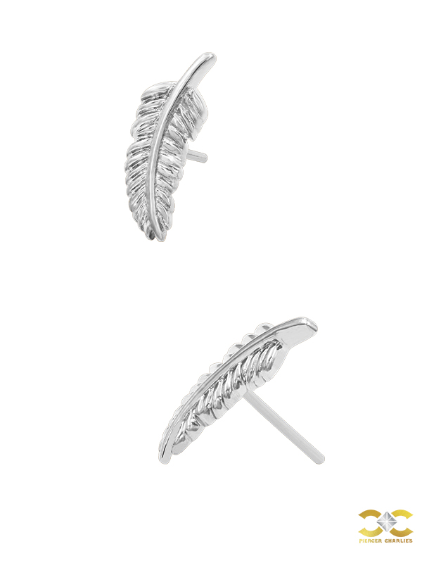 Junipurr Feather Push-In Stud Earring, 14k White Gold - Piercer Charlie ...