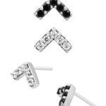 Junipurr Pave Chevron Stud Earring, 14k White Gold