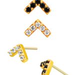Junipurr Pave Chevron Stud Earring, 14k Yellow Gold