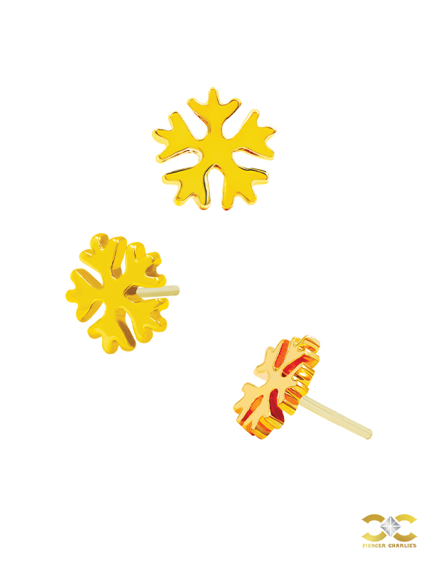 Junipurr Snowflake Push-In Stud Earring, Sandblast, 14k Yellow Gold