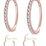 18k Rose Gold Swarovski® Zirconia Pave Ring Clicker, 16g, Conch