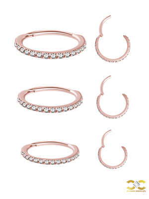 18k Rose Gold Swarovski® Zirconia Pave Ring Clicker, 18g, Small