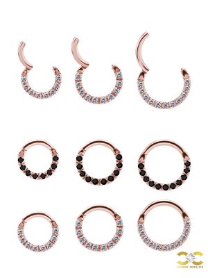 Pave Daith Clicker Earring, 18k Rose Gold, Small