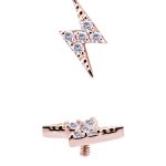 Mini Pave Lightning Bolt Threaded Stud Earring, 18k Rose Gold