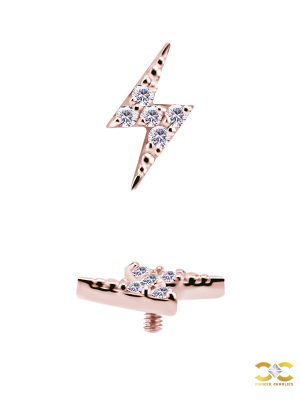 Mini Pave Lightning Bolt Threaded Stud Earring, 18k Rose Gold