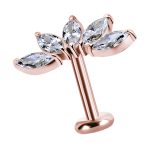 5-Marquise Fan Threaded Stud Earring, 18k Rose Gold