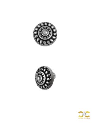 Shield Threaded Stud Earring, Millgrain, Steel