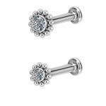 Beaded Flower Swarovski® Zirconia Threaded Stud, Titanium