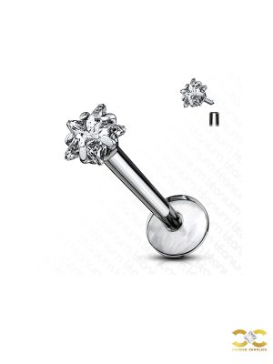 Prong Set Star CZ Threaded Stud Earring, Titanium