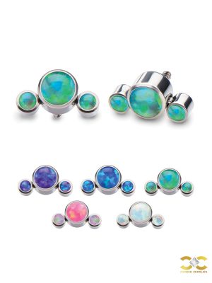 3-Created Opal Cluster Threaded Stud Earring, Titanium, Mini Accents