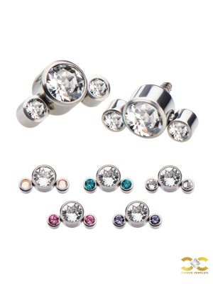 3-CZ Cluster Threaded Stud Earring, Titanium