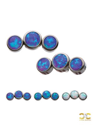 3-Created Opal Cluster Threaded Stud Earring, Titanium