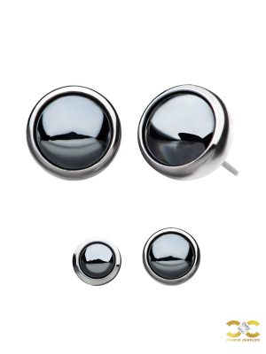 Created Hematite Push-In Stud Earring, Titanium