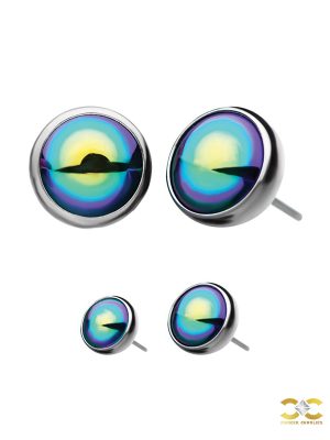 Created Rainbow Pearl Push-In Stud Earring, Titanium