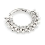 Spiked Pave Daith Clicker Earring, 14k-9k White Gold, 8mm