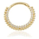 Pave Beaded Daith Clicker Earring, 14k-9k Yellow Gold, 10mm
