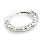 Pave Beaded Daith Clicker Earring, 14k-9k White Gold, 6mm Oval