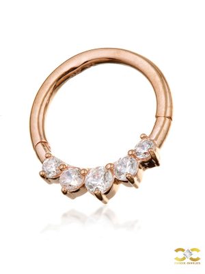 5-Gem Daith Clicker Earring, 14k-9k Rose Gold, 8mm